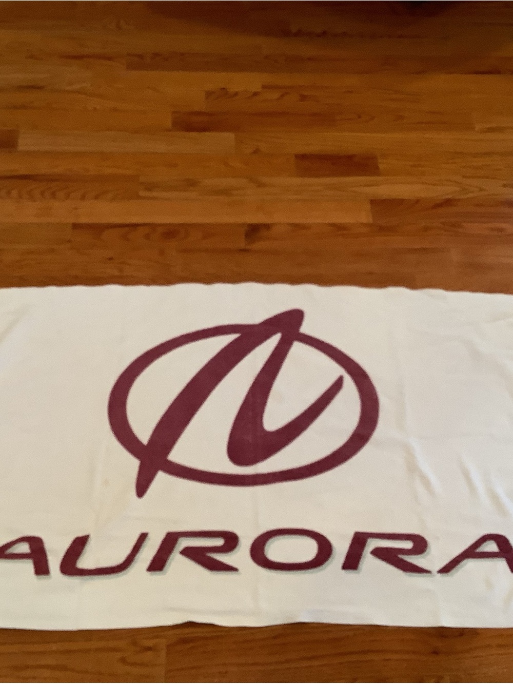 Aurora Automotive White Beach Towel with Maroon Logo Car Collector Man Cave